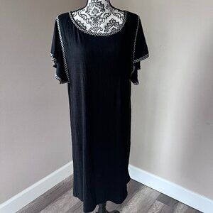 Max Studio Plus - Black Flutter Sleeve Dress w White Accent - Size 1X